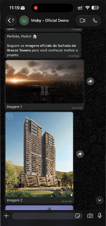 Moby enviando imagens oficiais de imóvel via WhatsApp
