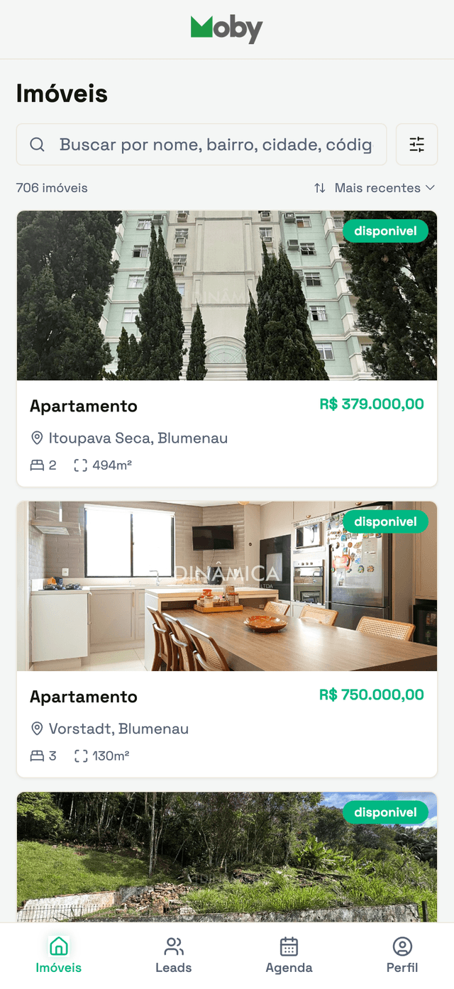 Moby mobile — lista de imóveis